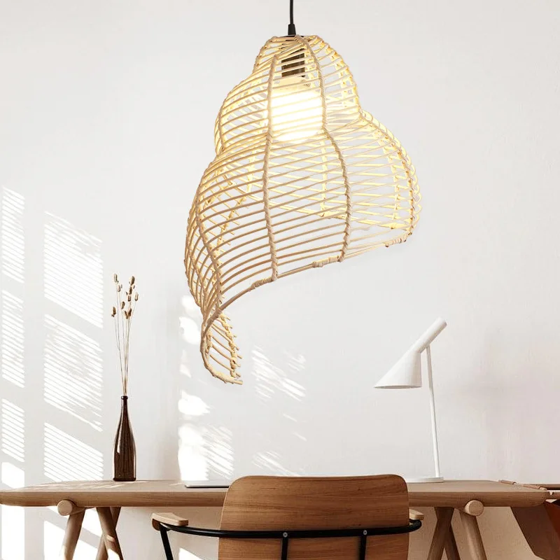 Conch rotating rattan chandelier Chinese restaurant tea room zen rattan art chandelier retro Japanese creative bedside chandelie