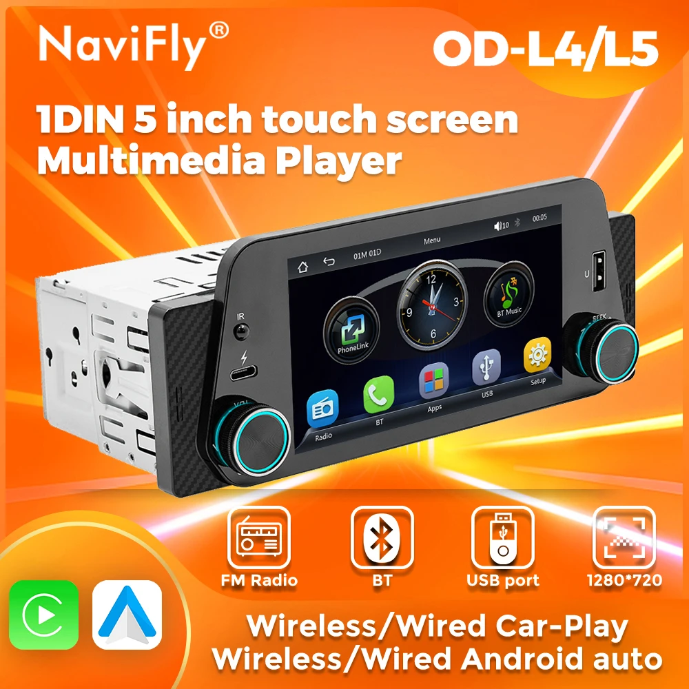 NaviFly Wireless CarPlay Android Auto Car Radio FM Multimedia player 5\