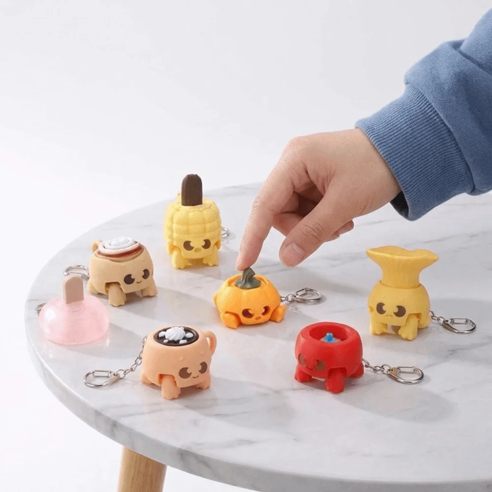 3D Printed Cartoon Fidget Keychain Funny Plastic Button Press Click Keyring Simulation Sensory Clicker Backpack Pendant