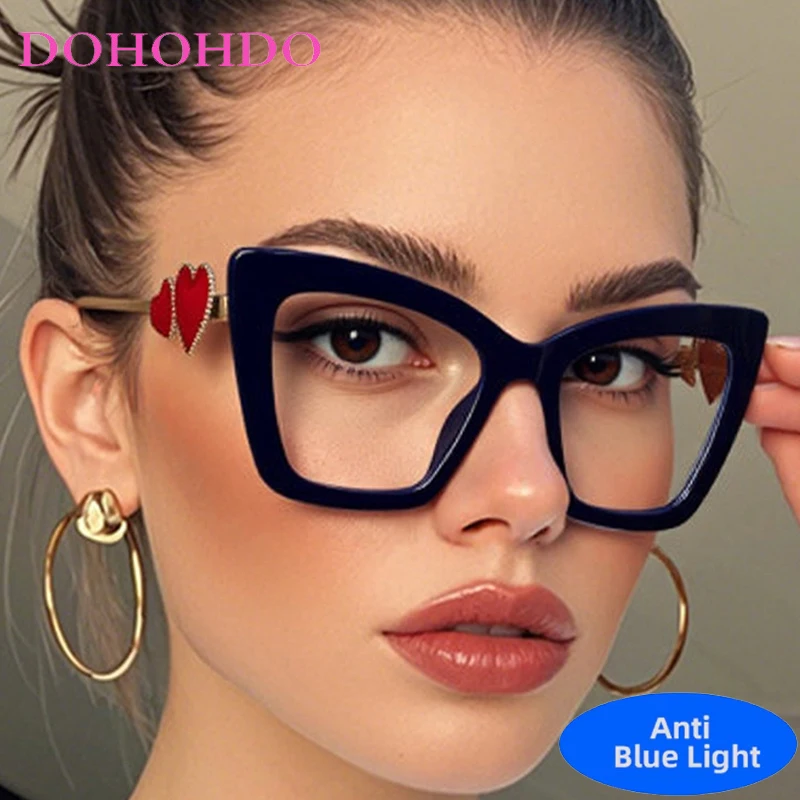 

2026 Luxury Big Frame Cat Eye Metal Legs Optical Glasses Women Men Fashion Computer Play Games Anti-Blue Light Eyewear Female