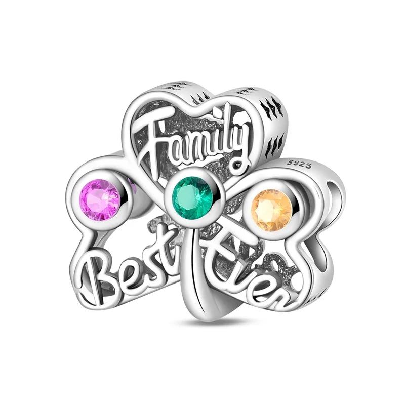 

925 Sterling Silver Charms Beads The Best Family Clover Pendant Fit Original Bracelet Fine DIY Jewelry Gifts