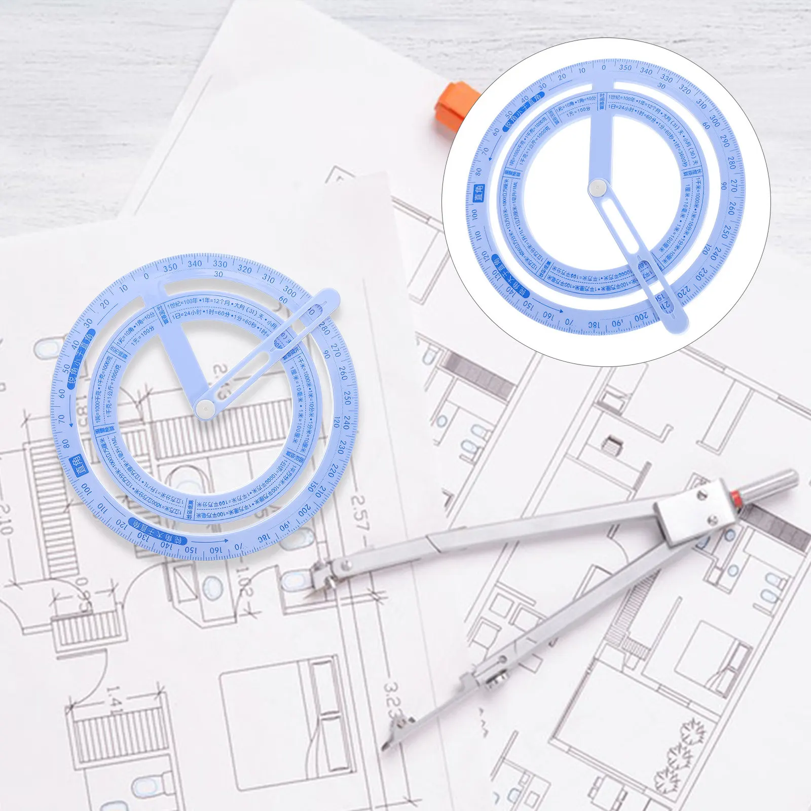 4Pcs Engraved Circle Protractor with 360-Degree Rotating Needle Accurate Angle Finder Tool for Drafting Carpentry School