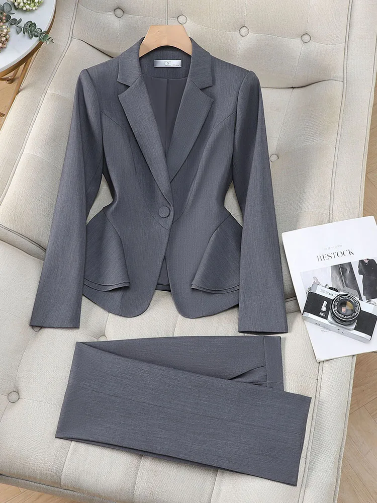 

Apricot Gray Black Ladies Work Pant Suit Women Female Blazer and Trouser 2 Piece Set