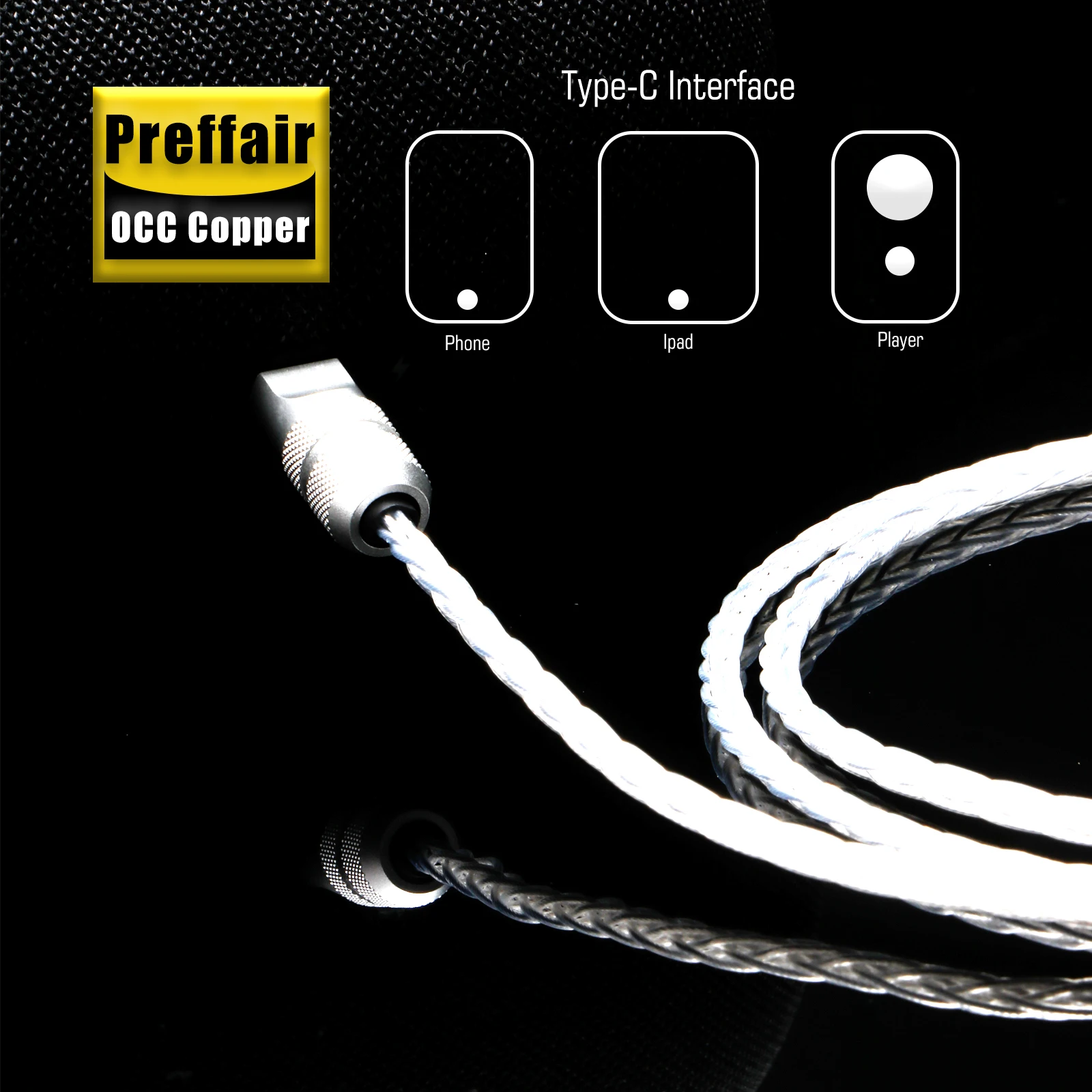 Preffair E50107 4,4/2,5/3,5mm zu USB Typ-C Aux-Kabel HIFI 8-Kern Versilberte Adapterkabel für Handy iPad Laptop Player – Detail 2