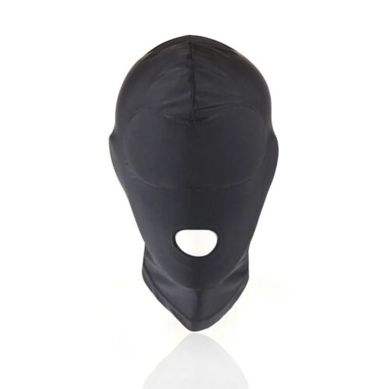 Spandex Full Head Restraint bocca aperta cappuccio maschera testa nero giochi per adulti maschera erotica cappuccio occhio Sexy BDSM copricapo schiavo Bondage