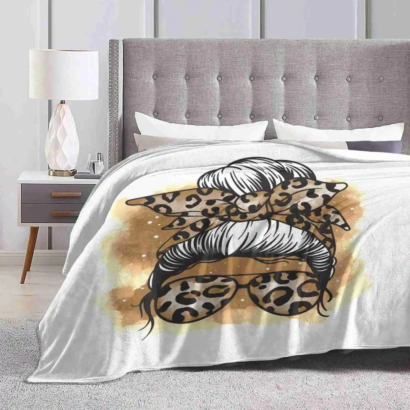 Girl With Leopard Messy Bun Shirt Classic T-Shirt Four Seasons Comfortable Warm Soft Throw Blanket Messy Bun Coffe Runs Messy