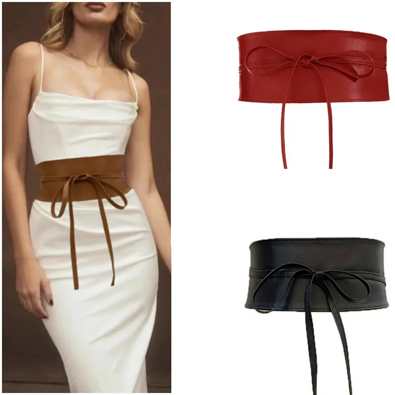 

Women Girdle Faux Leather Belt Wide Adjustable Firm Stitching Retro Slim Waist Dress Sweater Coat Waist Belt Waistband