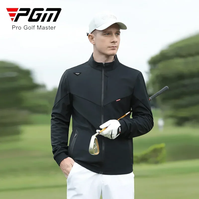 PGM Men Waterproof Stand Collar Golf Jackets Male Windproof Full Sleeve Sport Coats Men Keep Warm Zipper Windbreaker Casual Coat