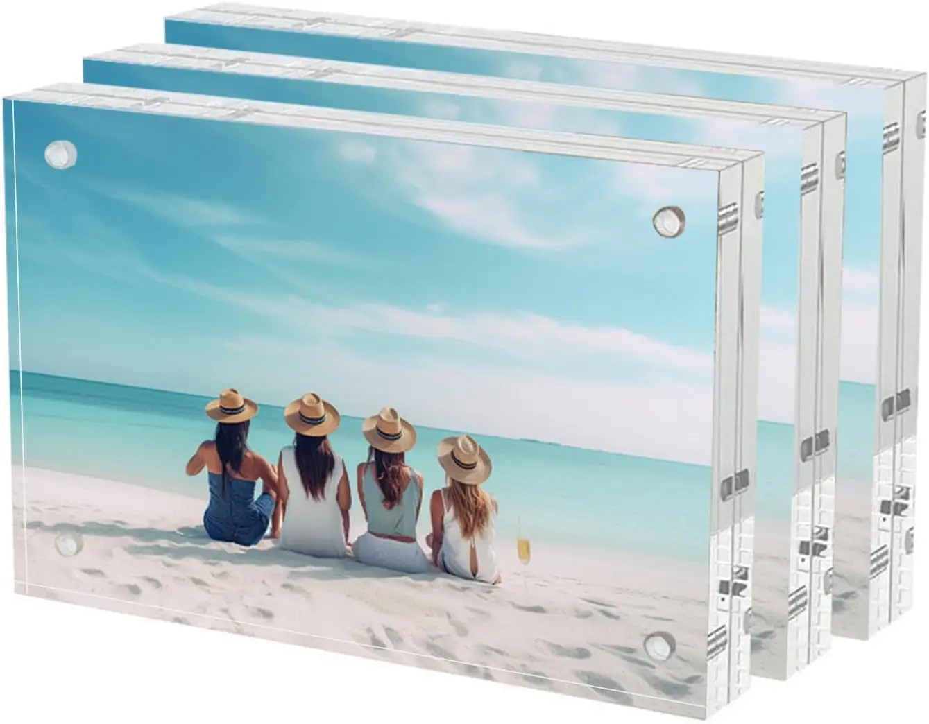 

3 Pa Acrylic Picture Frame 4X6 H,Clear Freestanding Double Sided 20Mm Thickn Framel Magnetic P Frames Desktop