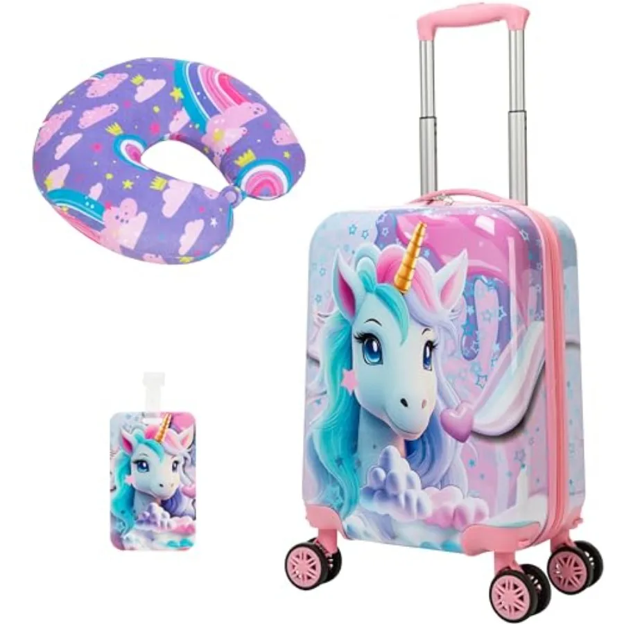 

Cute Unicorn Kid's Luggage Set 2 Pcs Suitcase Set 16" Hardside Luggage with Spinner Wheels Girls Carry on Toddler Travel Rollin