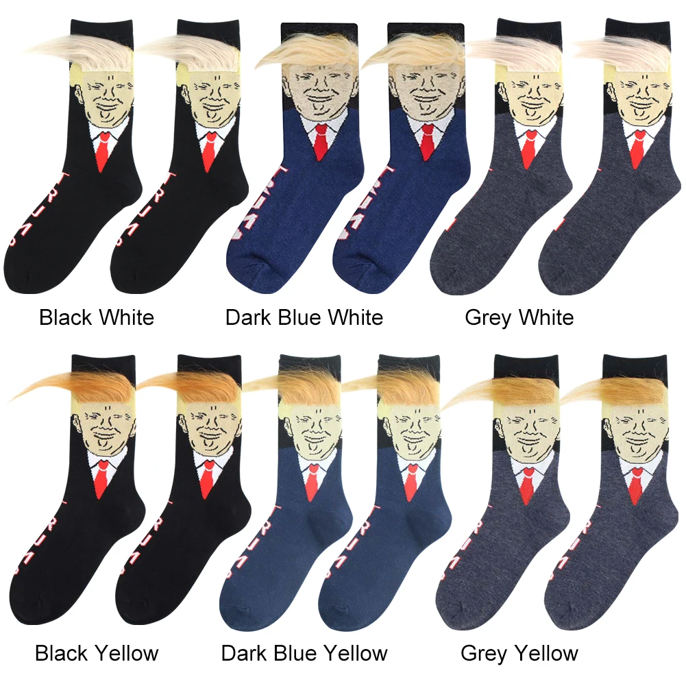 Unisex Donald Trump Socks With Hair Trump Face Compression Socks Novelty 3D Fake Hair Trump Socks Fashion Street Style Socks