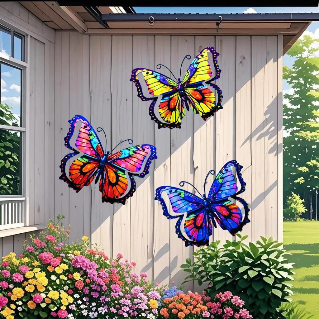 1/3pcs Colorful Metal Butterfly Statue Wall Decor, Suitable for Gardens, Courtyards, and Outdoor Fence Wall Art Decoration