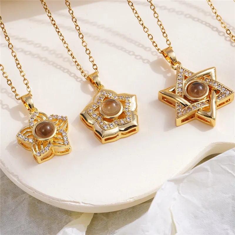 100 Language Pendant Necklace Stainless Steel Chain High Grade Star Choker Jewelry Party Gifts For Women Girls