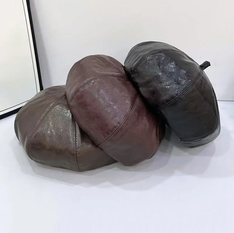 Alta qualidade vintage pu boina boné para mulheres estilo inglaterra à prova de vento outono casual pintor boné sombreros de mujer boina chapeu