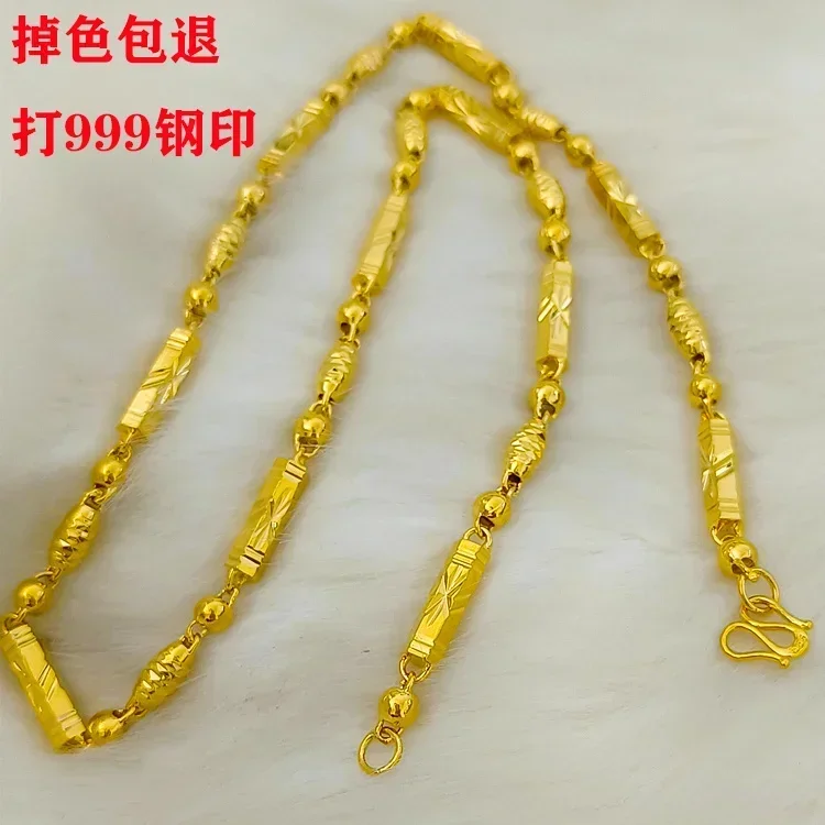 

Necklace 24k 100% Plated Real 999 Gold 18k False Chain Men's Colorfast 999 Hexagon Bamboo Knot Olive Ball Women's Style for Wome