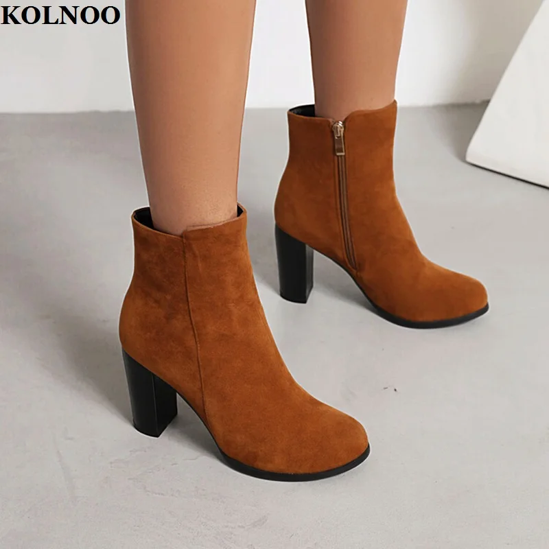 

Kolnoo New Arrival Handmade Ladies 8.5cm Chunky Heel Boots Daily Wear Three Colors Party Prom Booty Evening Fashion Winter Shoes