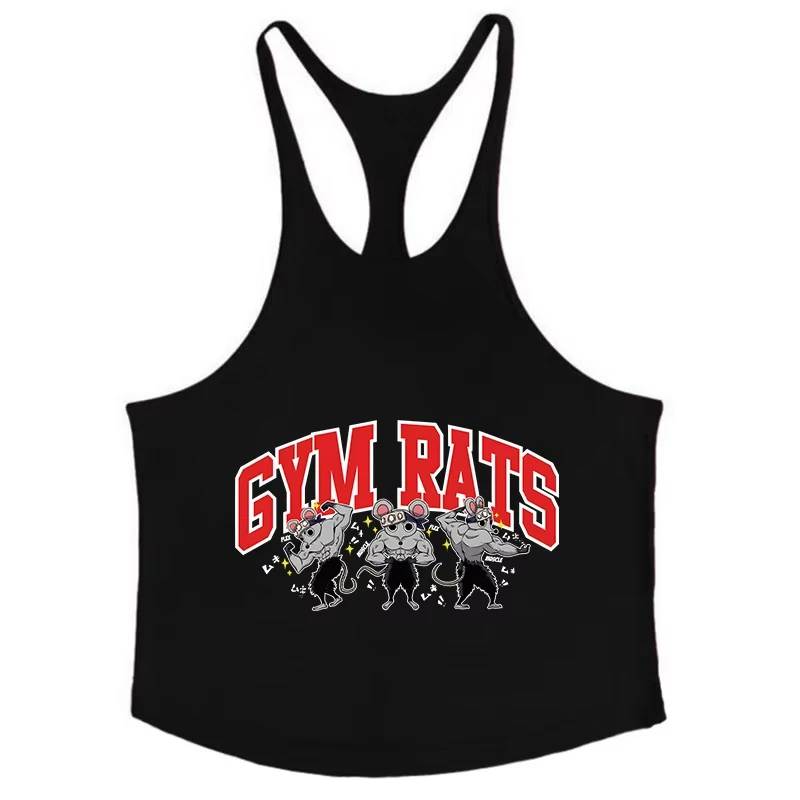 Stringer Tank Cotton Sports Y-Tank Muscle Training GYM RAT Men's Graphic Exercise Gym Sleeveless Loose Comfort Top