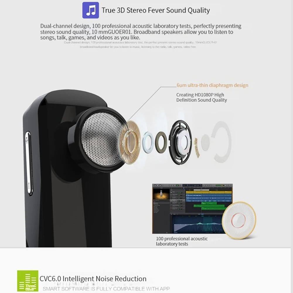 سماعة أذن لاسلكية تعمل بالبلوتوث داخل الأذن سماعة أذن صغيرة واحدة بدون استخدام اليدين سماعة موسيقى ستيريو مع ميكروفون للهواتف الذكية الجديدة