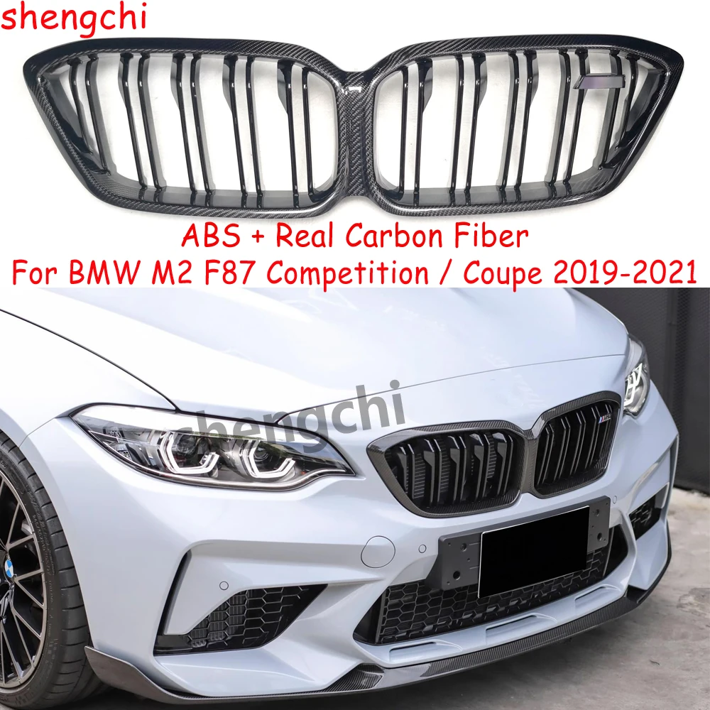 M2 F87 ABS Real Carbon Fiber Front Bumper Kidney Grilles For BMW M2 Competition Coupe M2C F87 Replacement Grille 2019-2021