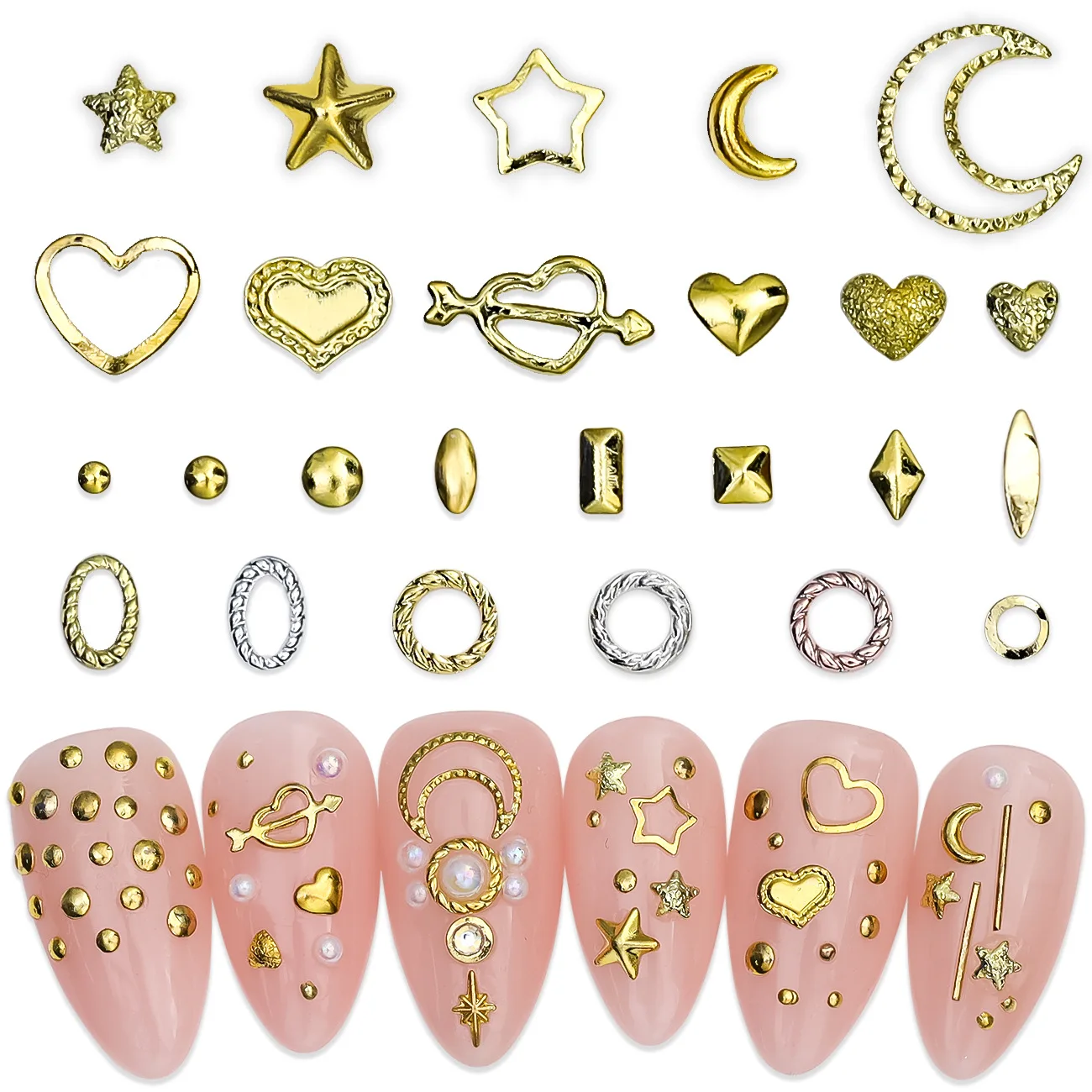 

500PCS 3D Metal Nail Art Decorations Accessories Parts Gold Rivets Studs Nails Supplies For Professional Manicure Decor Material