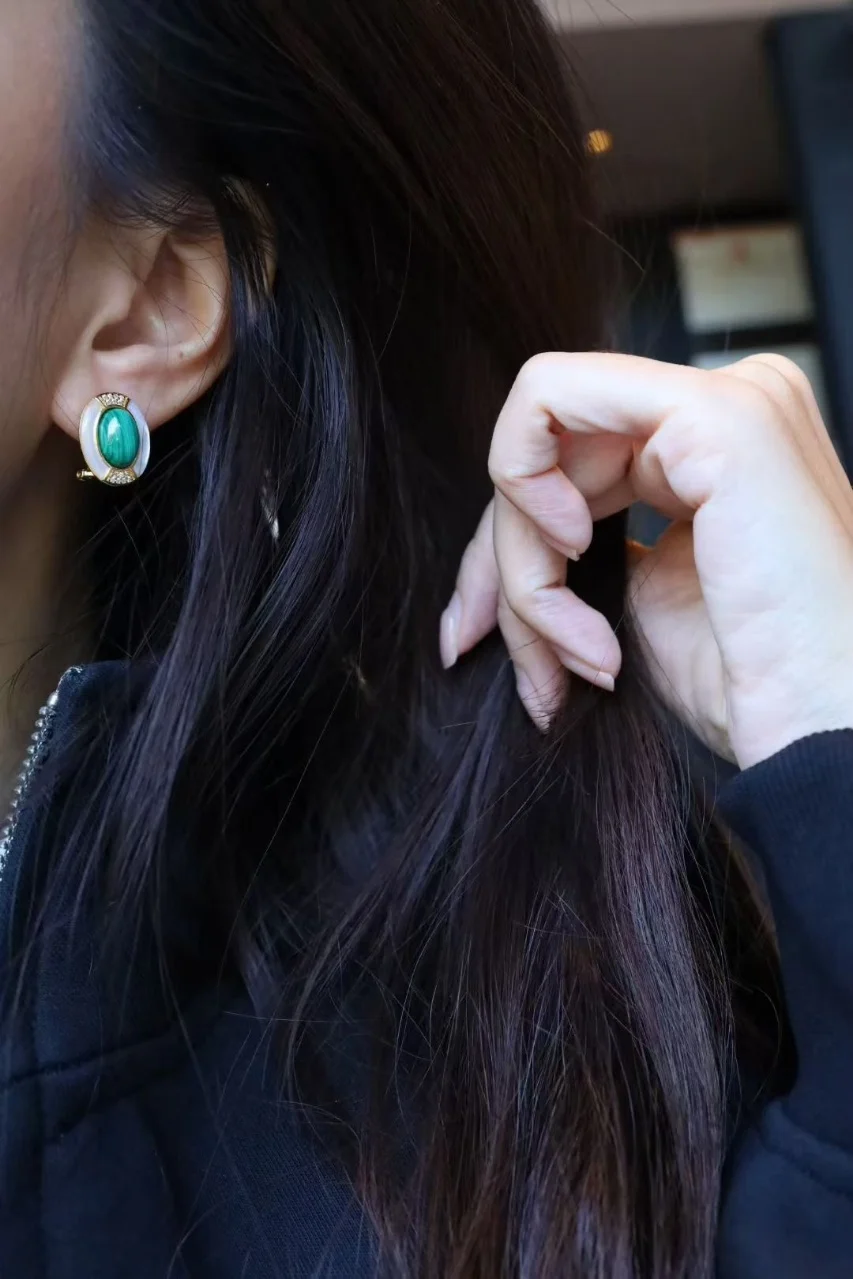 

Certificate 925 Silver Natural Malachite Oval Ear Stud Trasparenze Mother Of Pearl Crystal Haze Hoop Hook Earring Women Jewelry