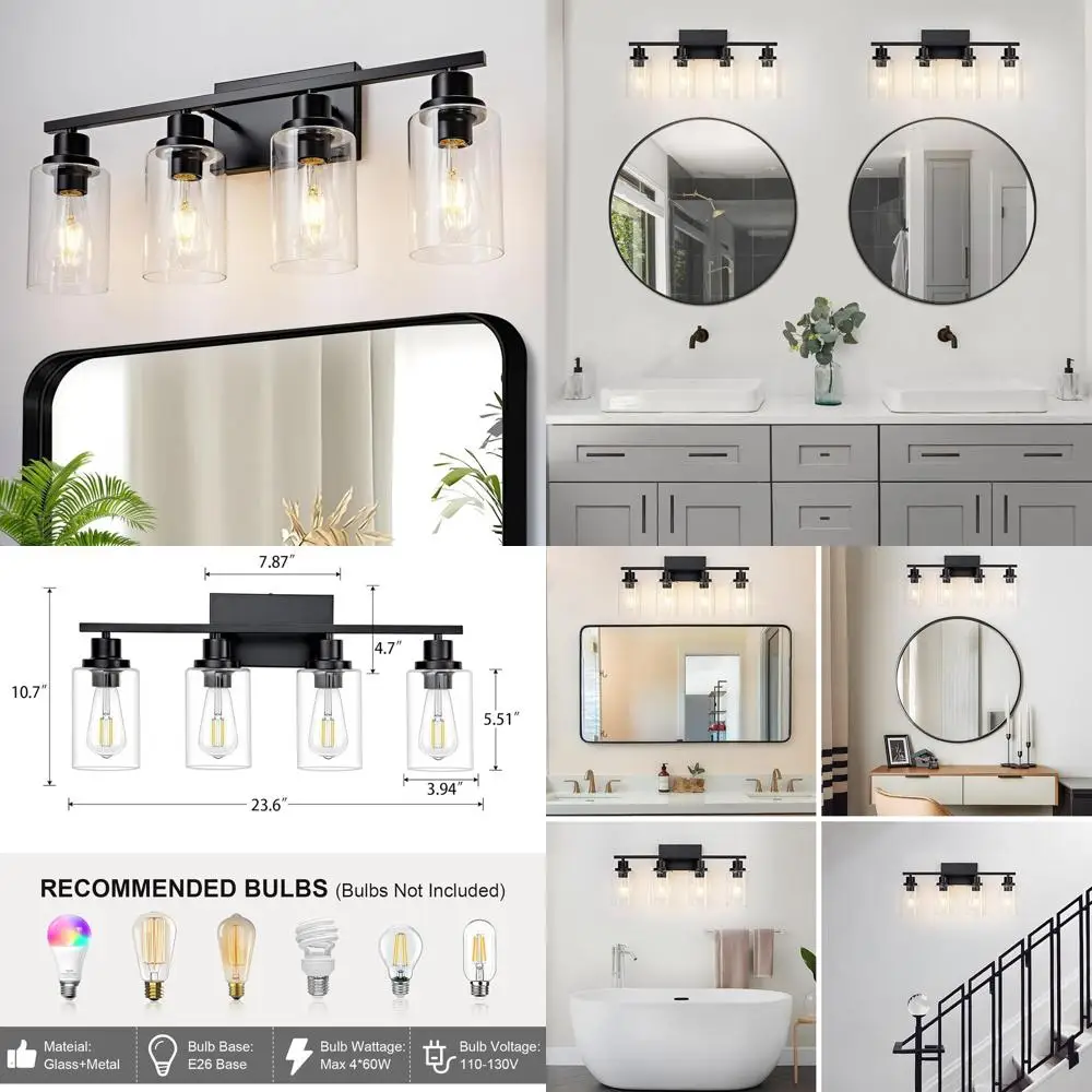 

Modern Farmhouse Style Bathroom Vanity Light Fixture with Glass Shade, Suitable for Mirrors and Various Rooms