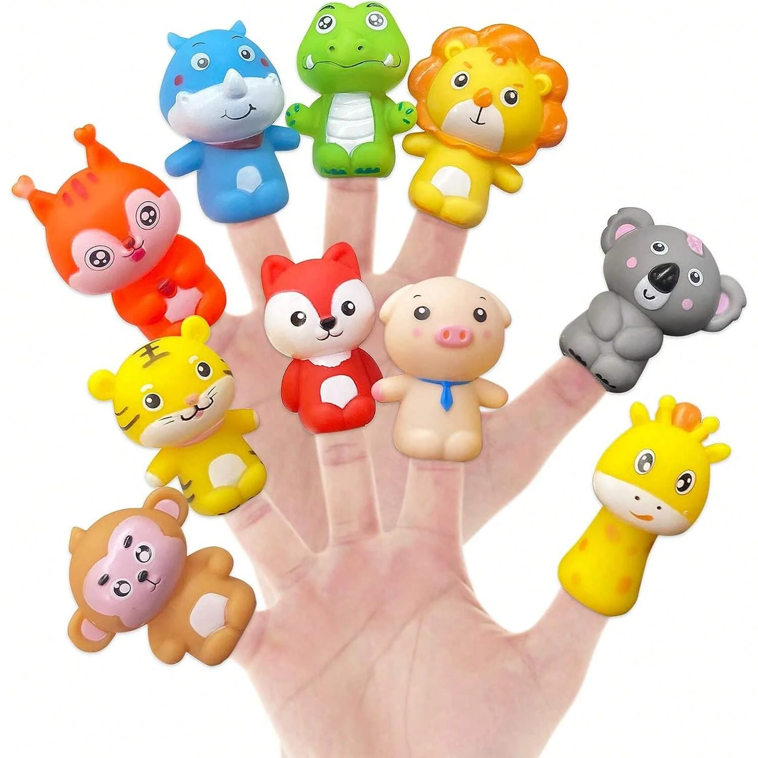 10Pcs Rubber Animal Finger Puppets for Toddlers Finger Hands Fun Party Toys for Kids Bath Puppets for Playtime Birthday Gift Toy