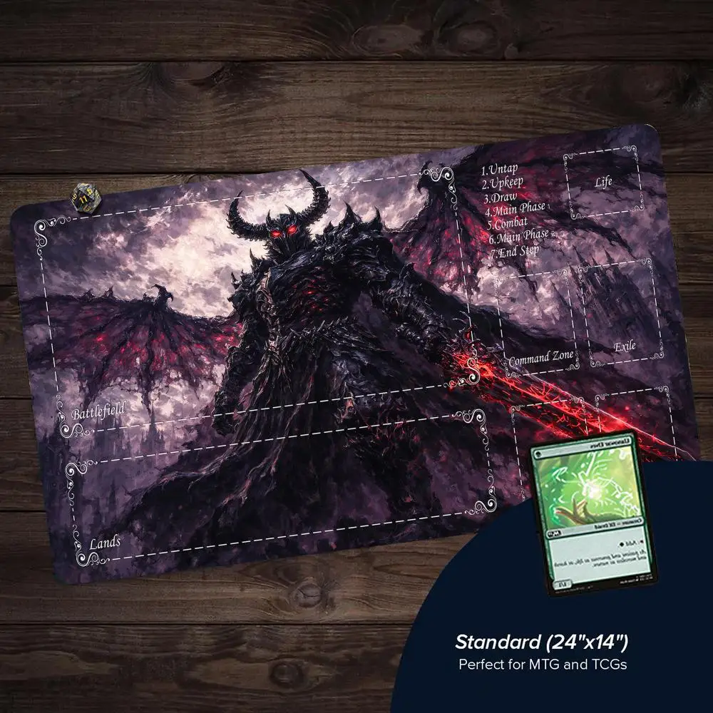 

Ужасающий черный демон: игровой коврик MTG 35x60 см для карточных игр Magic, с прошитыми краями, нескользящий, для настольных игр Magic MTG