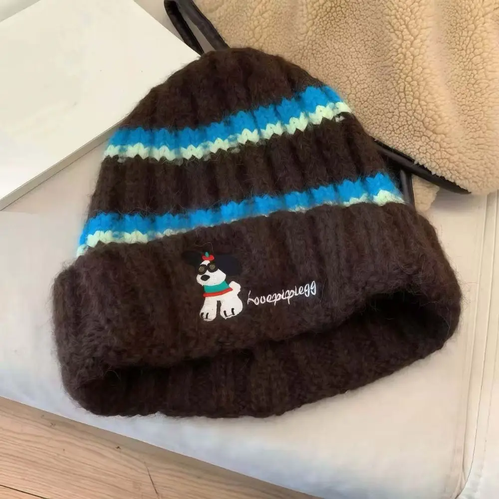 Wintermütze, verdickte, gestreifte Beanie, elastische, flauschige Strickmütze, weiche, süße, warme Mütze für Teenager – Detail 9