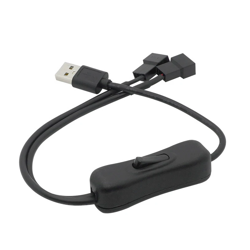 

1PCS Fan Power Adapter Cable 1 to 2 Ways USB to 3 / 4 Pin PWM 5V Fan Connector with On / Off Switch, 22AWG
