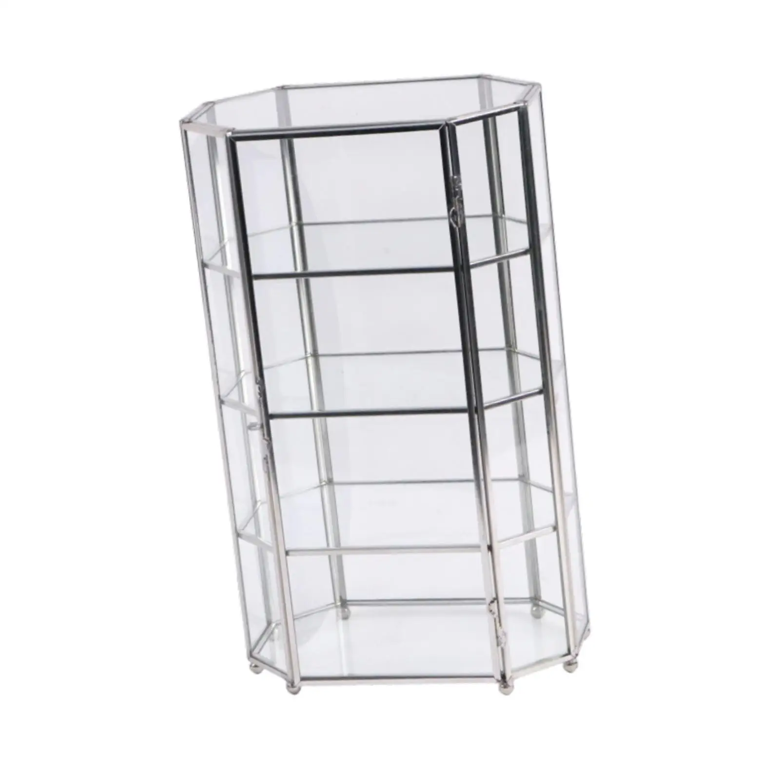 Desktop Glass Makeup Storage Box with 4 Layers Brass Frame Cosmetic Organizer for Valentine's Day Gifts Multipurpose