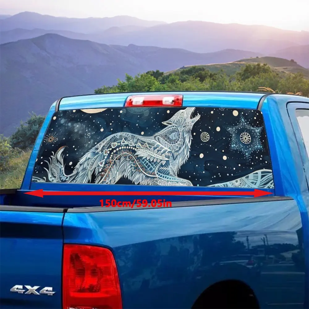 Anime Starry Sky Roaring Wolf Car Rear Windshield Sticker Truck Window See Through Perforated Back Window Vinyl Decal Decoration