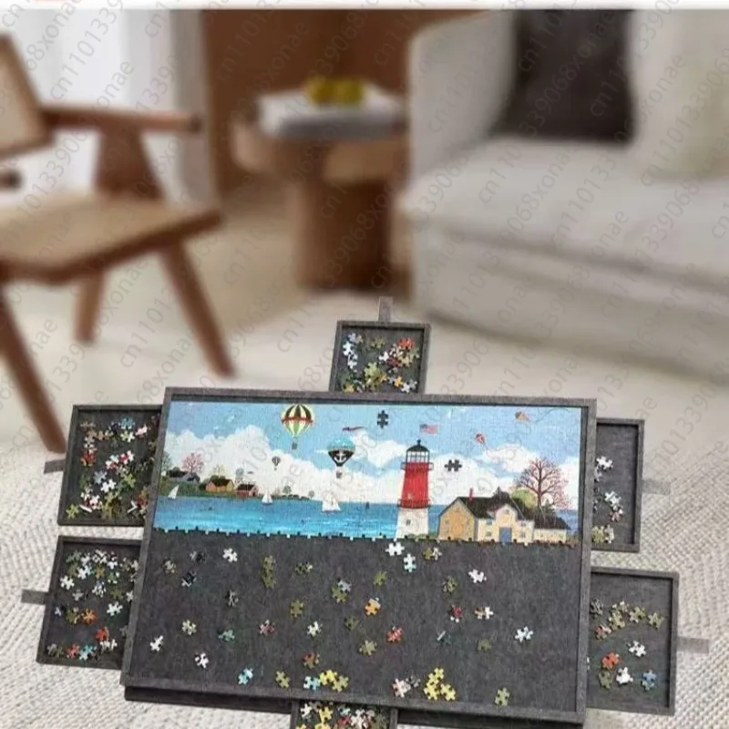 Puzzle Sorting Board Puzzle Table Board with Bracket Cover 6 Drawer Portable Puzzle Table Storage Non Slip Diy