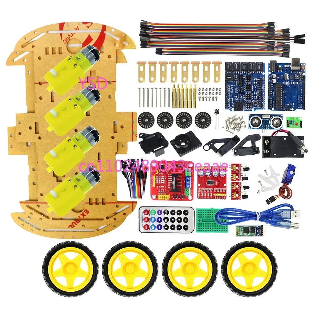 R3 four-wheel 4WD smart car code disc speed measurement, obstacle avoidance Bluetooth remote control robot kit DIY