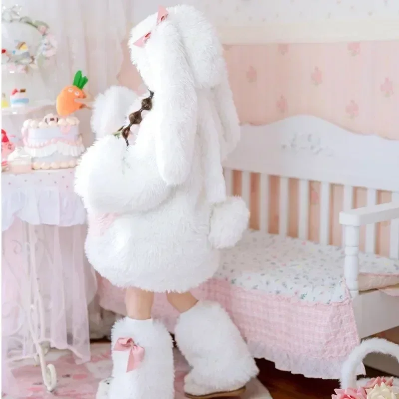 Children\'s Fashion Rabbit Plush Set with Bow Elements Winter New Cute Long Eared Hat Sweater Shorts Leg Set Rabbit Baby