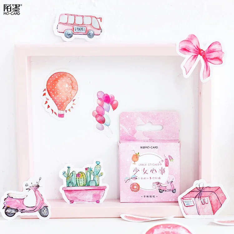 46 Pcs/Set Lovely Pink Girl Mini Sticker Cartoon Mobile Decorative Stickers Scrapbooking DIY Craft Stickers