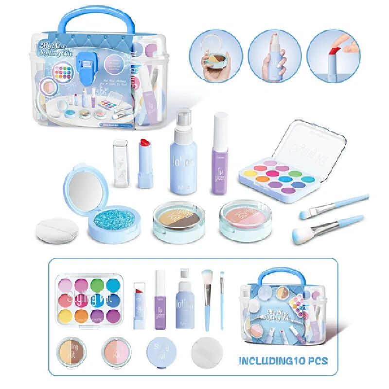 Casa de juego para niños, juguetes de maquillaje simulados, juego de maquillaje para niñas, herramienta de maquillaje que no puede aplicar con caja de almacenamiento