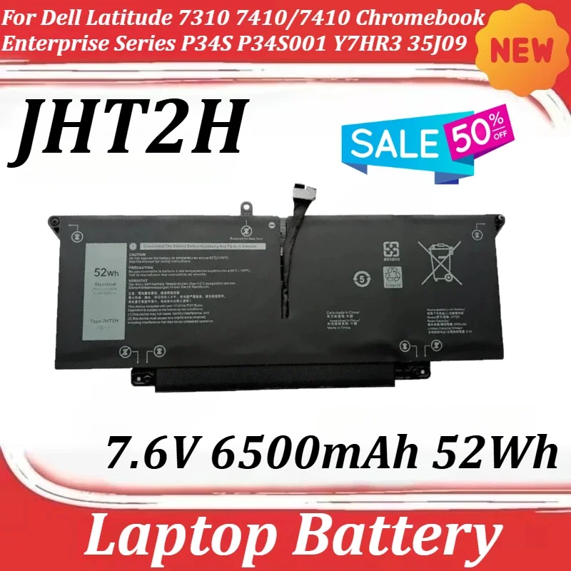 

7.6V 6500mAh 52Wh JHT2H Laptop Battery for Dell Latitude 7310 7410/7410 Chromebook Enterprise Series P34S P34S001 Y7HR3 35J09