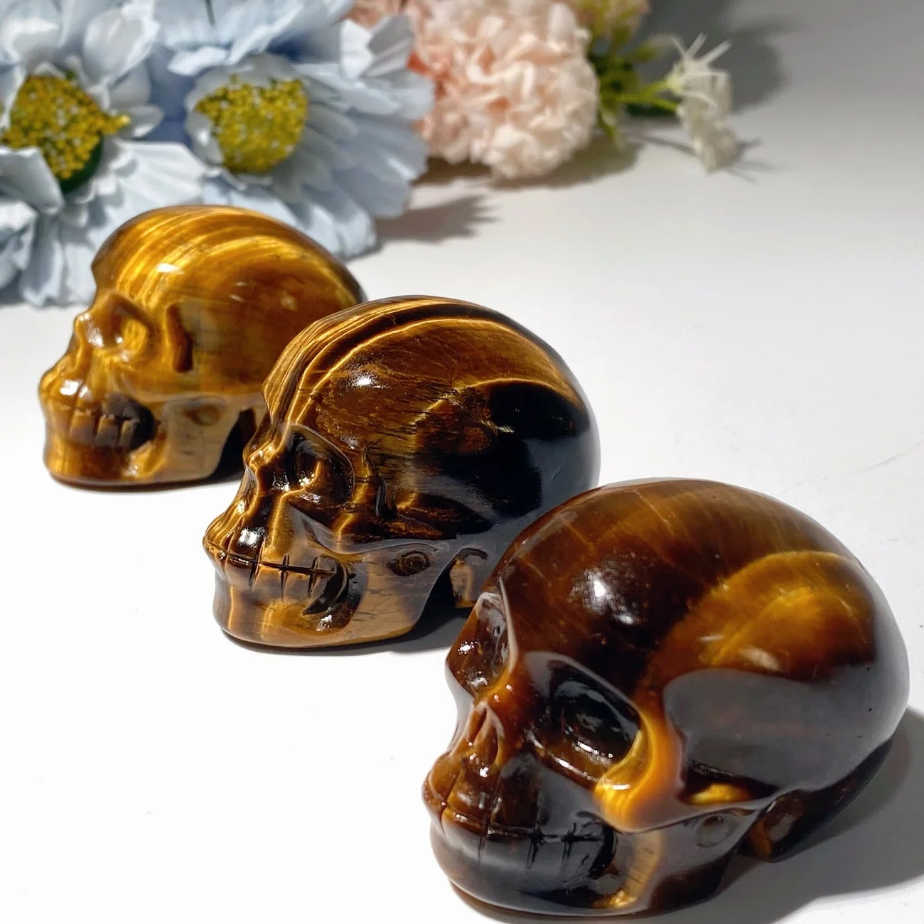Natural Yellow Tiger's Eye Crystal Skull Carving Polished Gemstone Figurine Solar Plexus Chakra Reiki Home Decor Gothic Gift