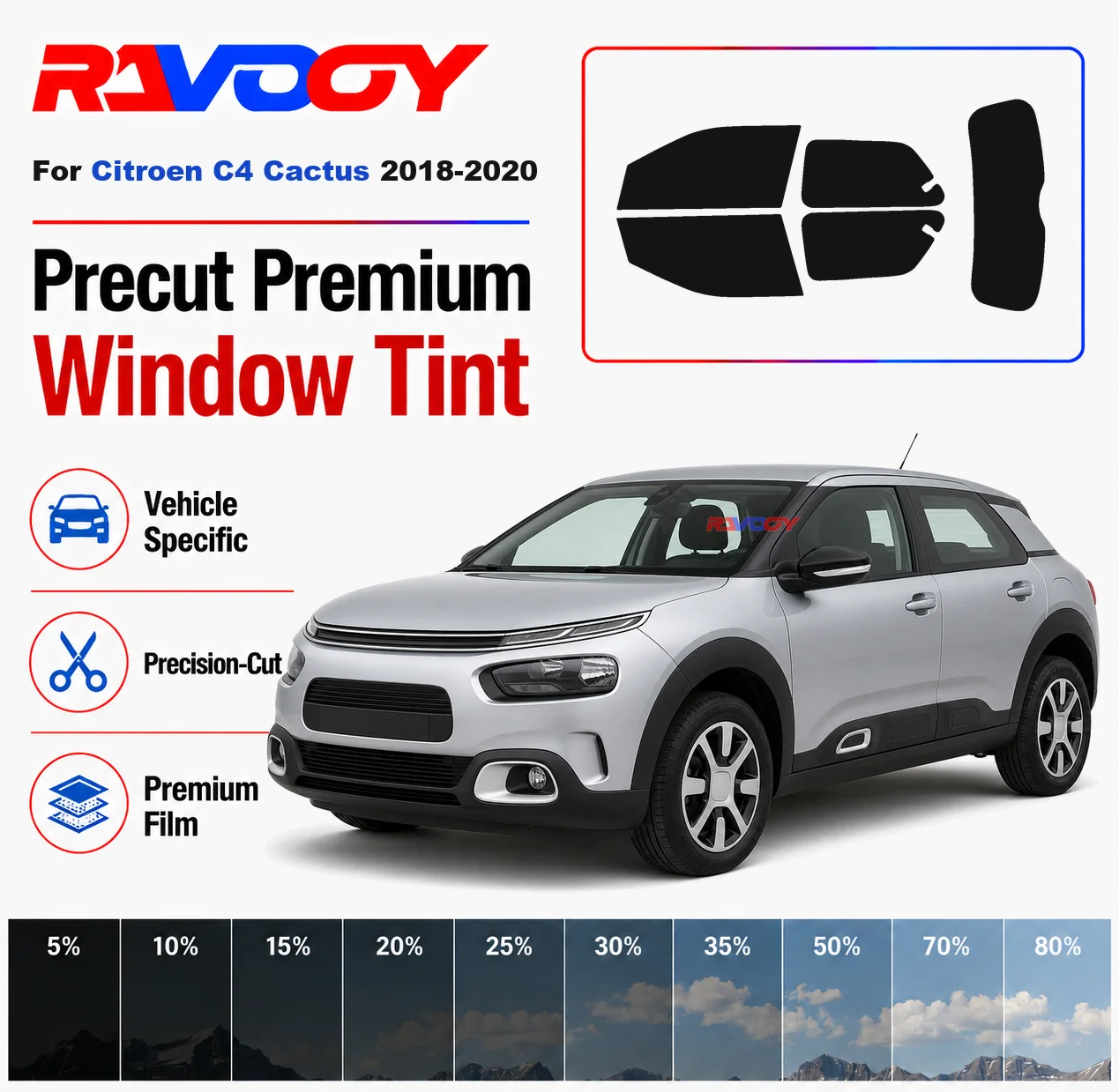 

Premium Precut Window Tint Kit Front Rear Windows Rear Windshield For Citroen C4 Cactus 2018-2020 Complete Set Nano Ceramic Film
