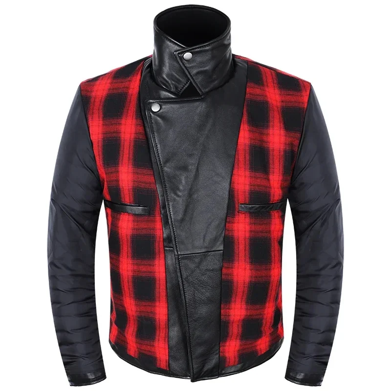 Perfecto-Veste en cuir de mouton véritable pour homme, manteau de motard moulant noir, manteau masculin mince, automne, printemps, nouveau, 2025