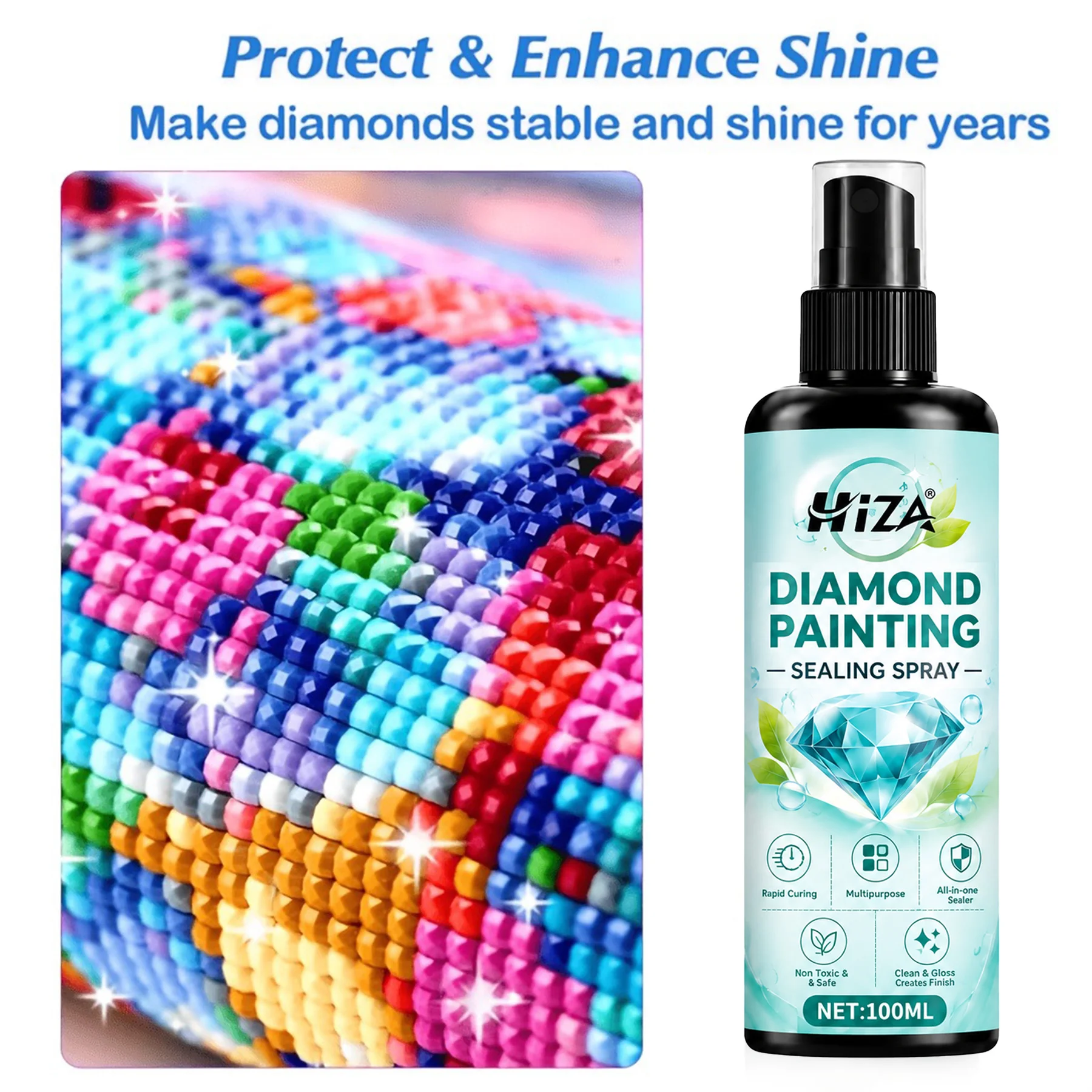 High-gloss Diamond Painting Sealer Spray, permanent shiny coat for art puzzles crafts, anti-fade finish
