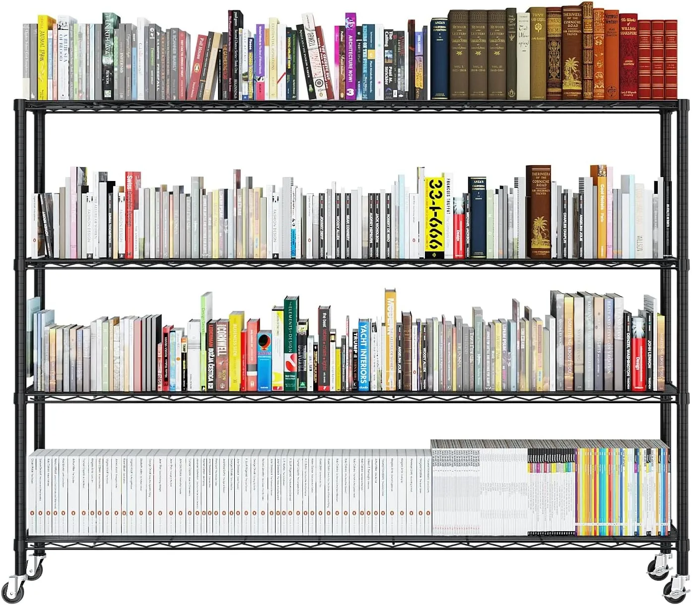 

4-Tier Metal Storage Shelves,Adjustable Wire Shelving Unit Wheels& Leveling Feet