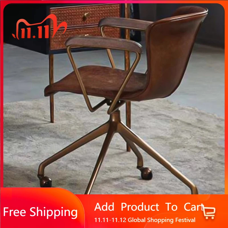 

Легкий роскошный стул, минималистичный масляный воск, воловья кожа, компьютерный удобный стул для спальни, медная кожаная мебель для учебы, мебель для дома