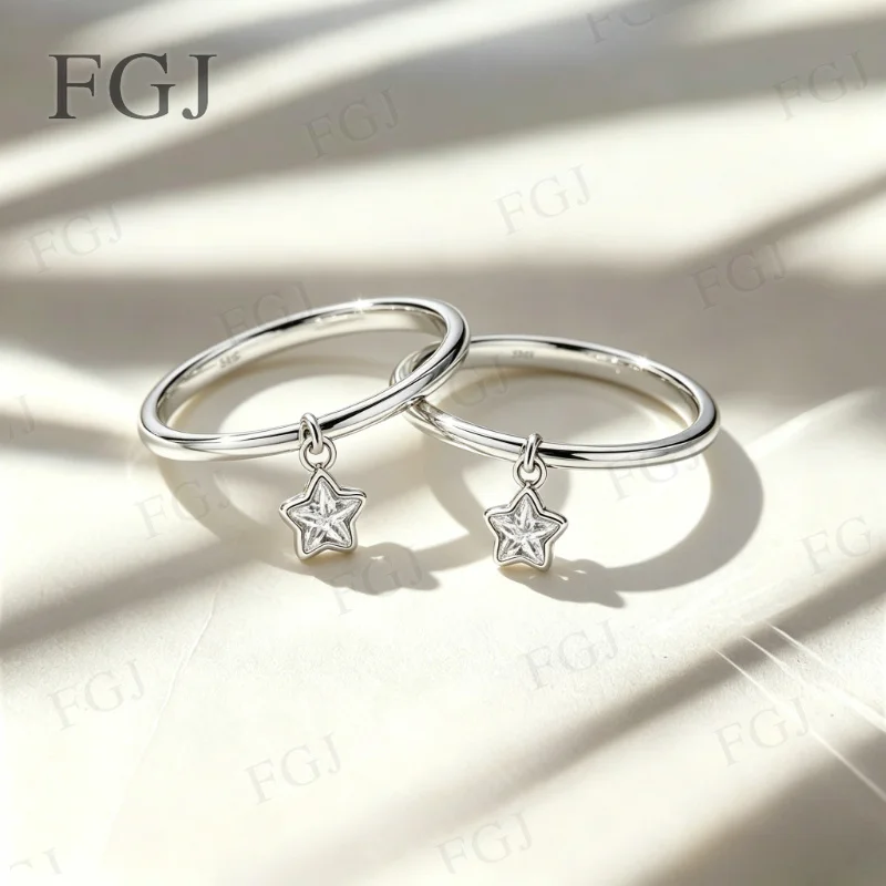 S925 Sterling Silber Trendiger Kleiner Stern-Anhängerring für Frauen Romantisches Jubiläums- und Geburtstagsgeschenk Feiner Schmuck für Sie – Detail 8