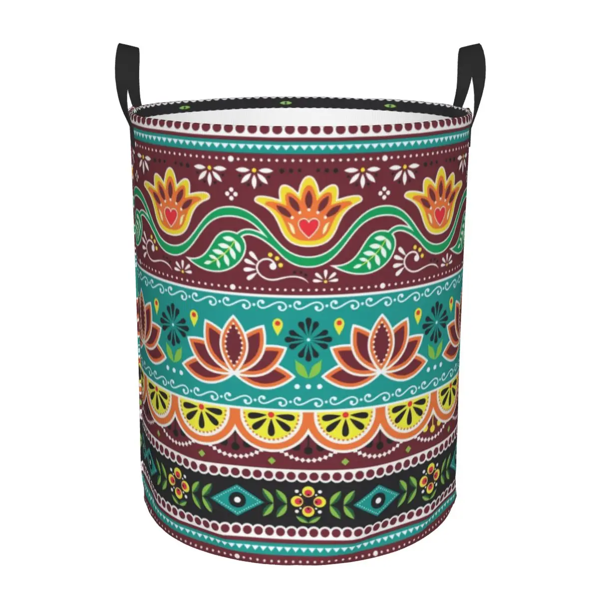 Bohemian Floral Geometric Mandala Pattern Laundry Hamper Large Storage Basket Moroccan Flower Kilim Art Kids Nursery Toy