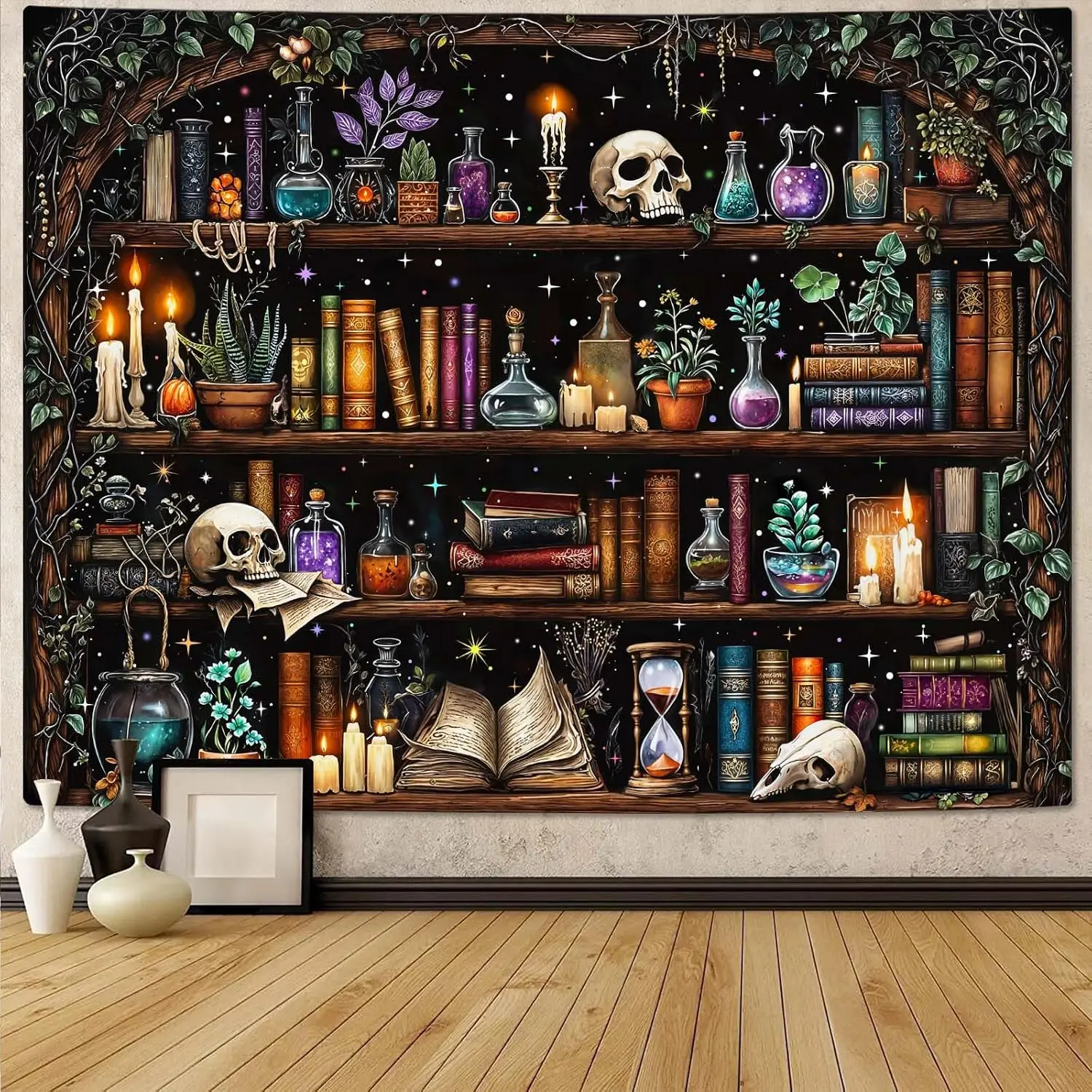 Dark Academia Witchy Apothecary Scene Tapestry Gothic Wall Hanging Potion Shop Decor 150x300cm