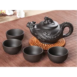 150ml Yixing Teapot Purple Clay Kung Fu Tea Set Handmade Dragon Elephant Squirrel Tea Pot with 4pcs Cup Set