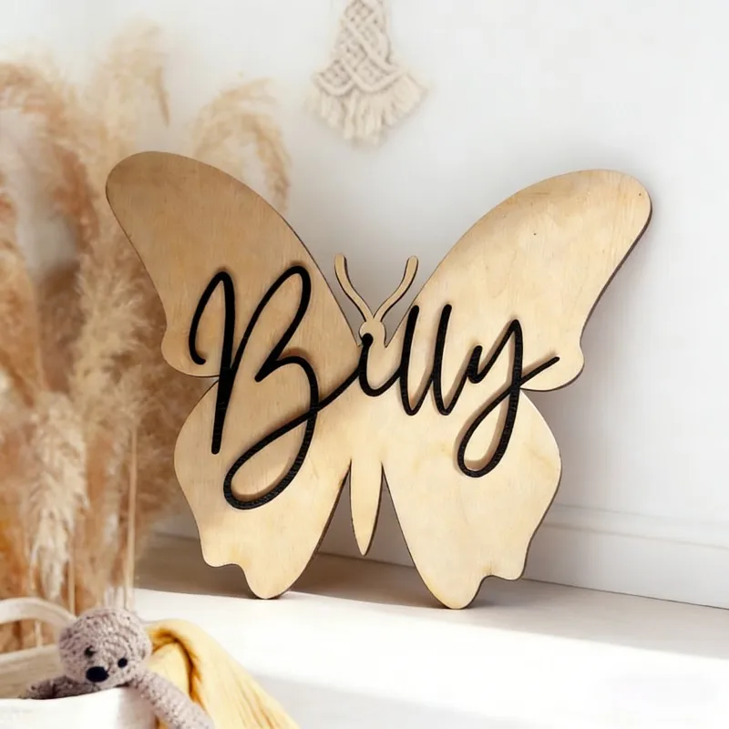 1Pc Cutom Name Butterfly Wooden Decorative Plaque,Home Room Wall Door Decor,DIY Nursery Birthday Wedding Graduation Gift