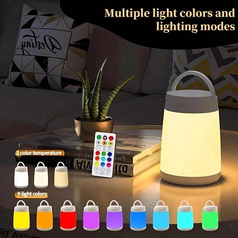 Bedside lamp, night light with timer function, USB rechargeable desk lamp with remote control, infinitely dimmable LED light.